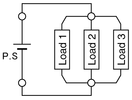 A bad example of wiring is when the power supply output is branched off midway and connected to each load.