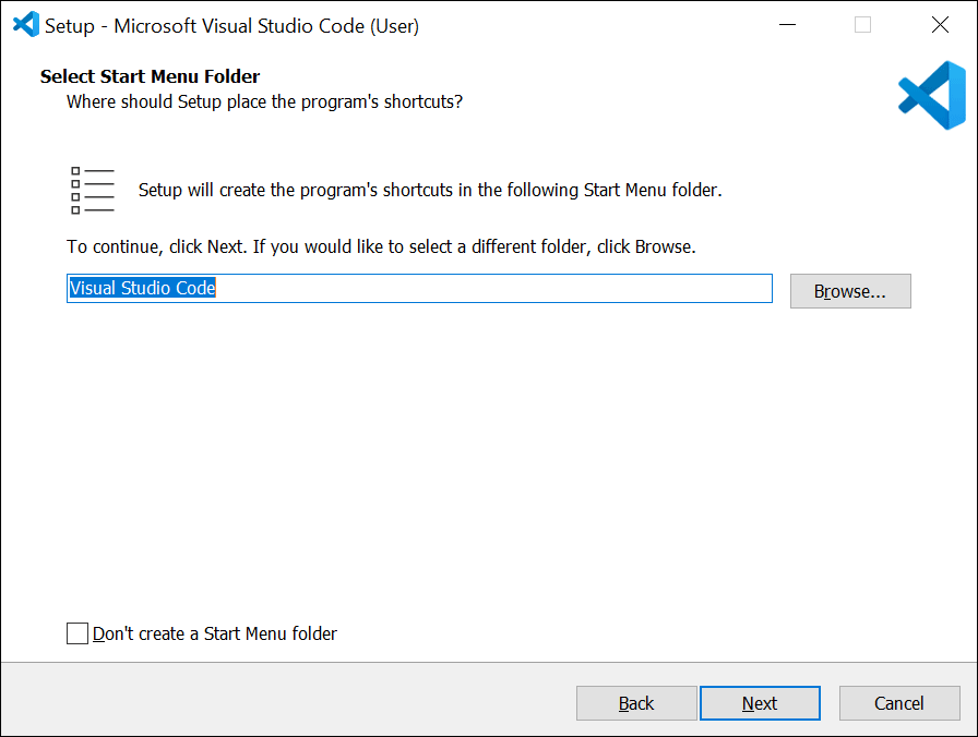 If you have no preference, leave the default folder selected and click "Next."