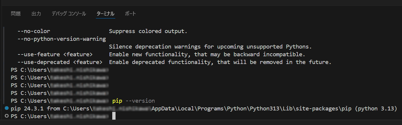 Type pip -version to verify that pip is working properly.