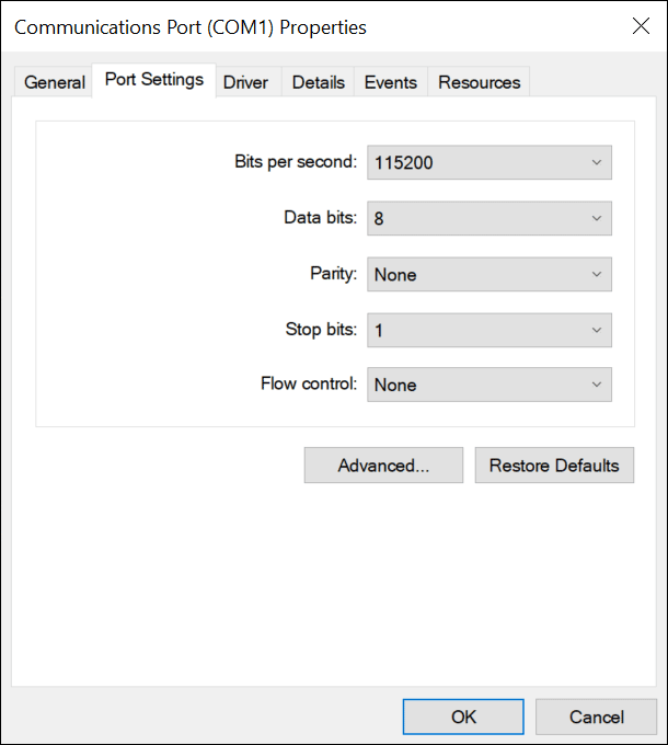Configure the port settings according to the communication specifications of the power supply.